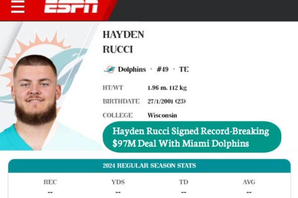 This”CONFIRMED: Tight End Hayden Rucci Inks a $97 Million Deal With Miami Dolphins To Become The First And Highest Paid WISCONSIN Player In History.