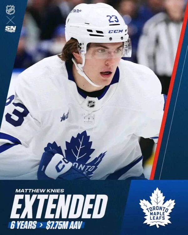 NHL Trade News: Maple Leafs avoid RFA Drama, Secure Matthew Knies with Massive six-year, $46.5 Million Deal