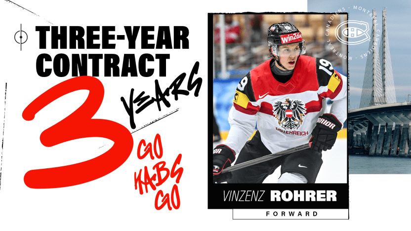 IT'S DONE: Montreal Canadiens Have Signed Forward Vinzenz Rohrer To A Three-year Blockbuster, Entry-Level Contract