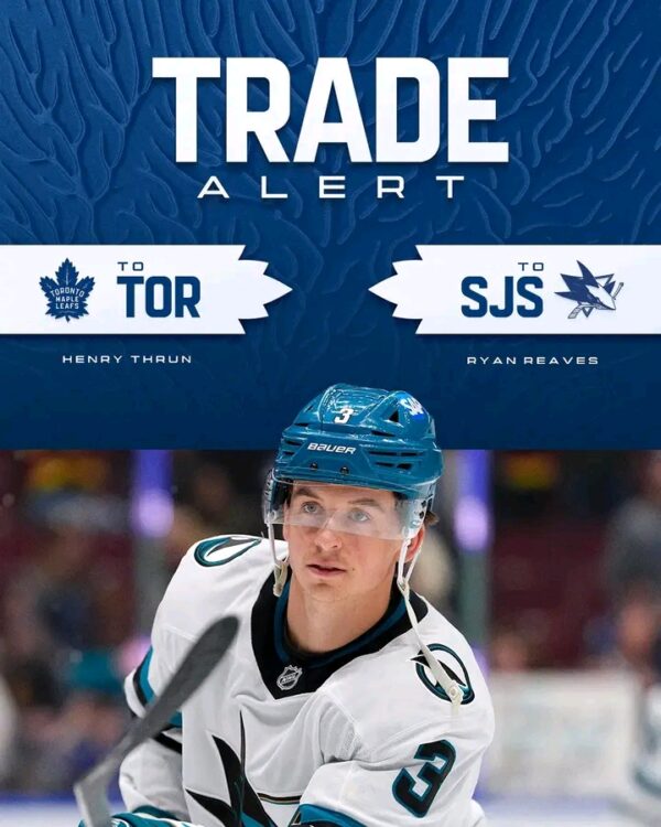 Breaking News: Maple Leafs Acquire Henry Thrun from Sharks in Exchange for Ryan Reaves