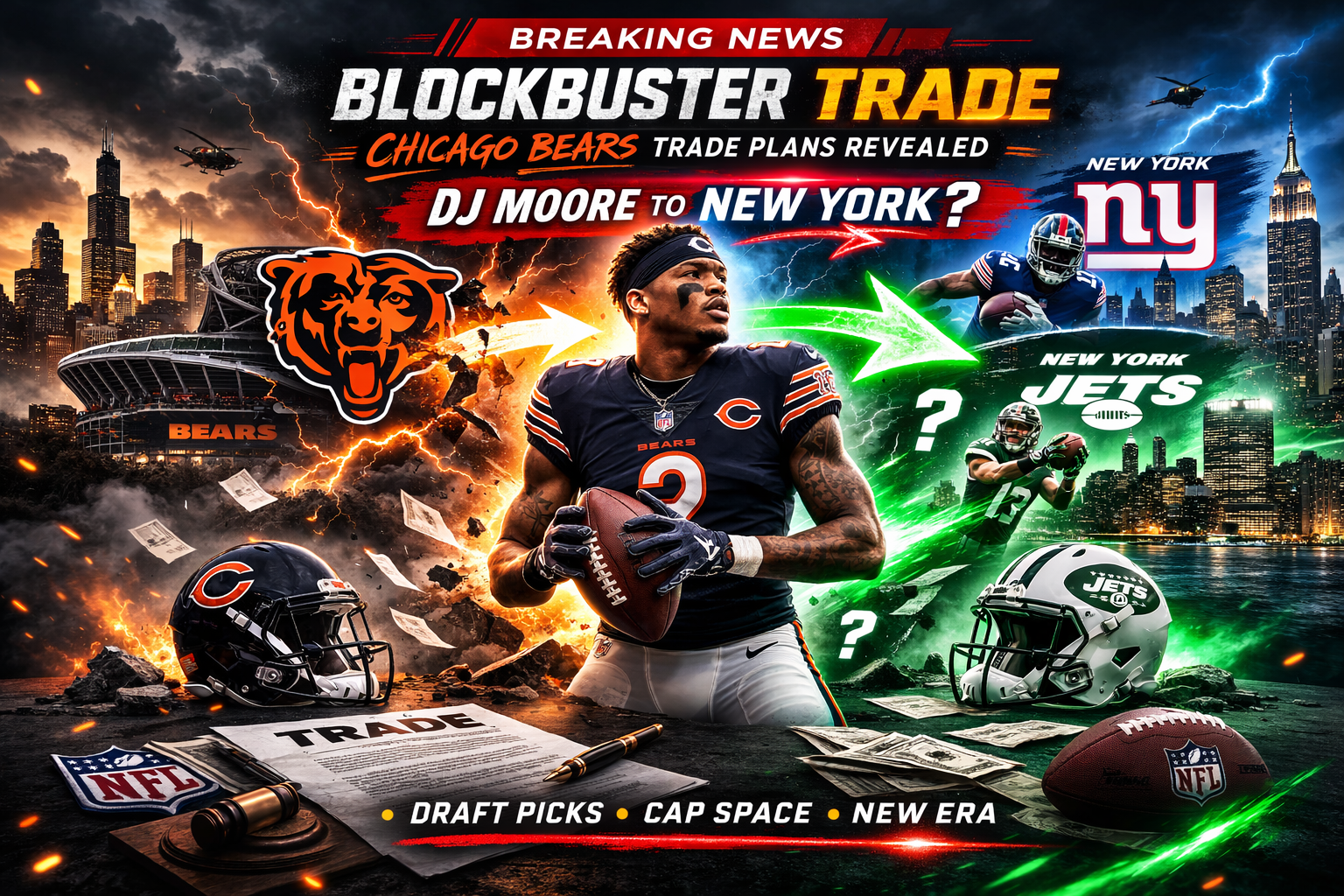 Blockbuster Trade: Chicago bears trade plans revealed - DJ Moore to New York ?